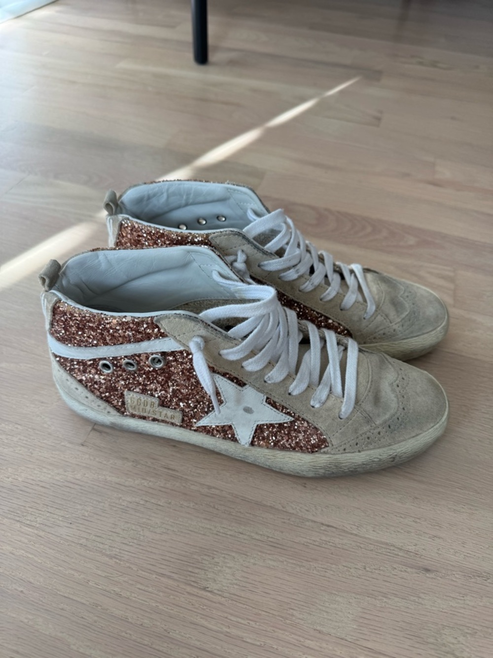 Golden Midstar Pink Glitter High-Top Sneakers with White Star Size 39